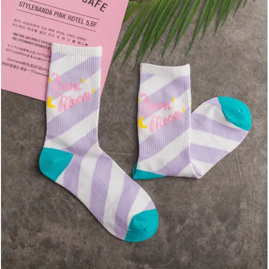 Cute Fairy Kei Moon Socks for Magical Girl Anime Aesthetic - Striped - Socks