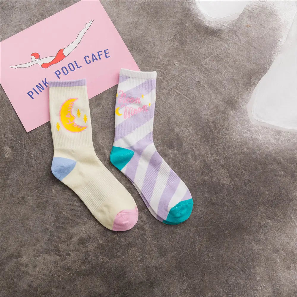 Cute Fairy Kei Moon Socks for Magical Girl Anime Aesthetic - Socks