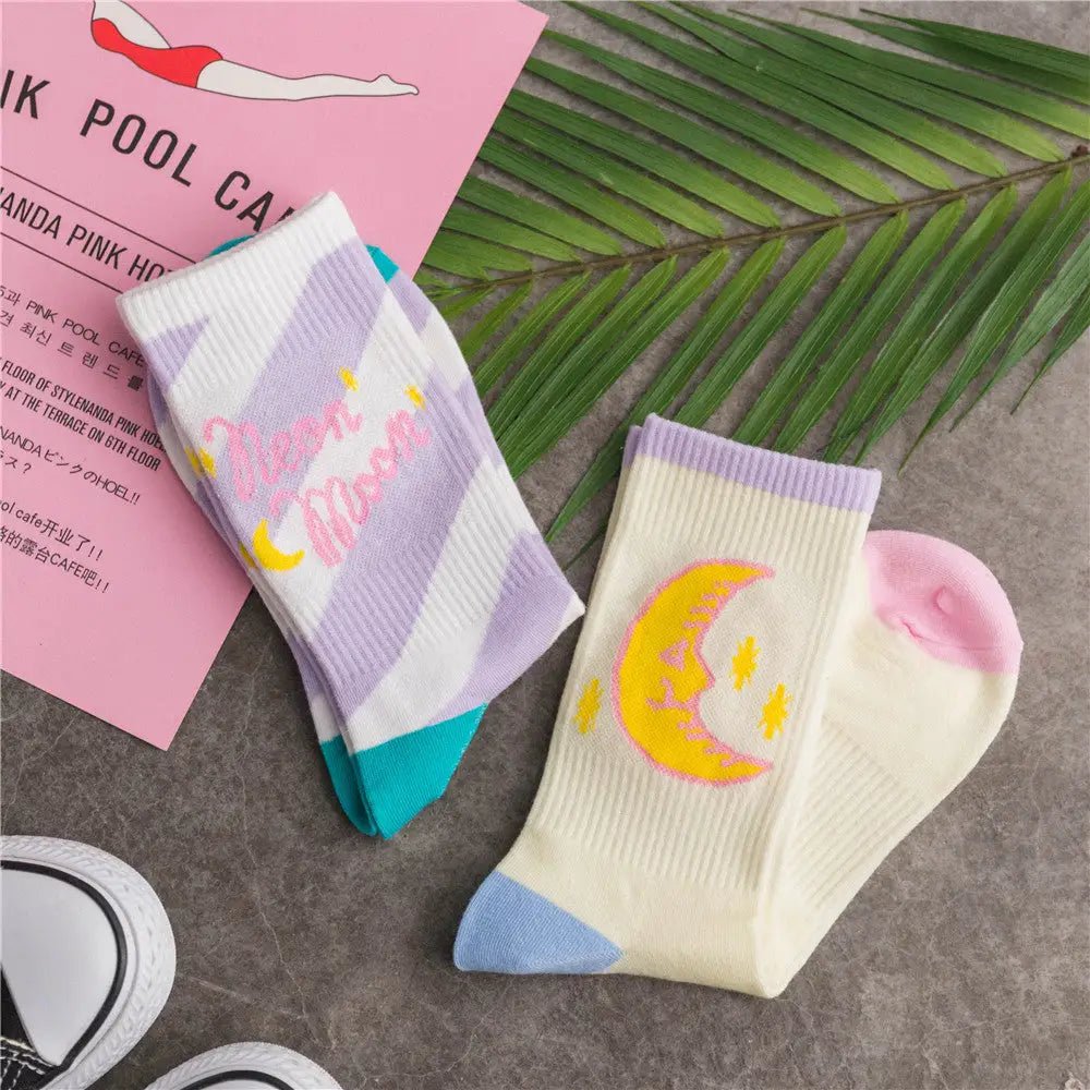 Cute Fairy Kei Moon Socks for Magical Girl Anime Aesthetic - Cosparty