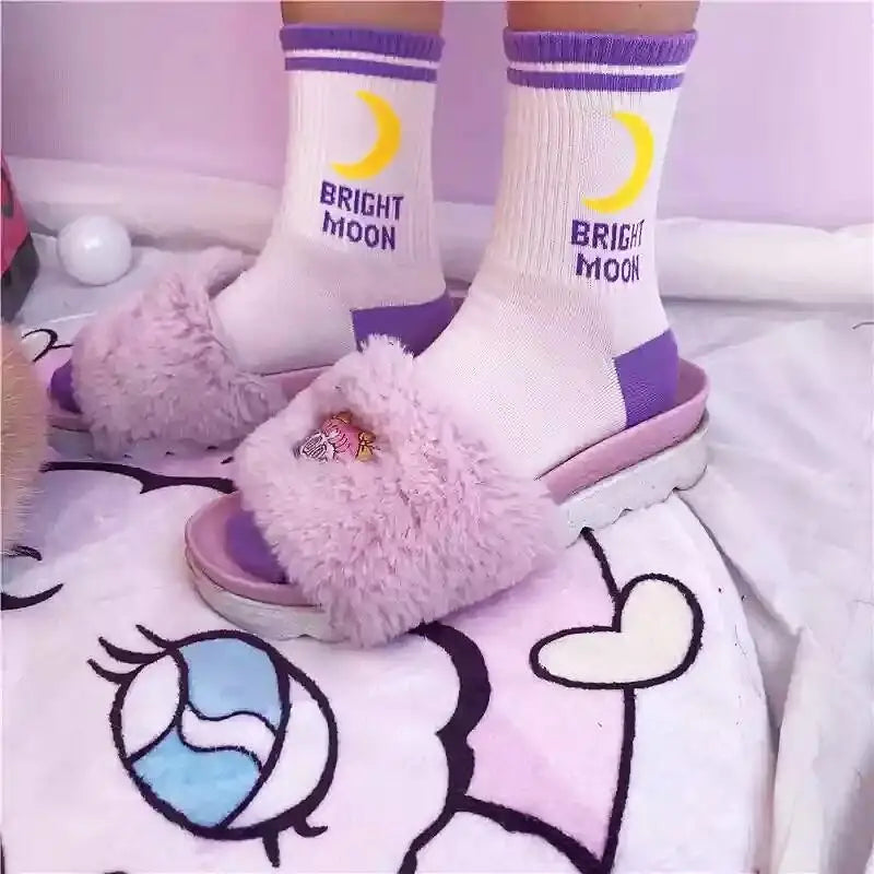 Cute Fairy Kei Moon Socks for Magical Girl Anime Aesthetic - Socks