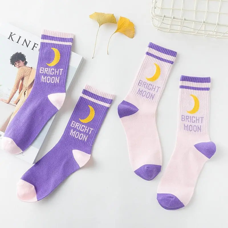 Cute Fairy Kei Moon Socks for Magical Girl Anime Aesthetic - Socks