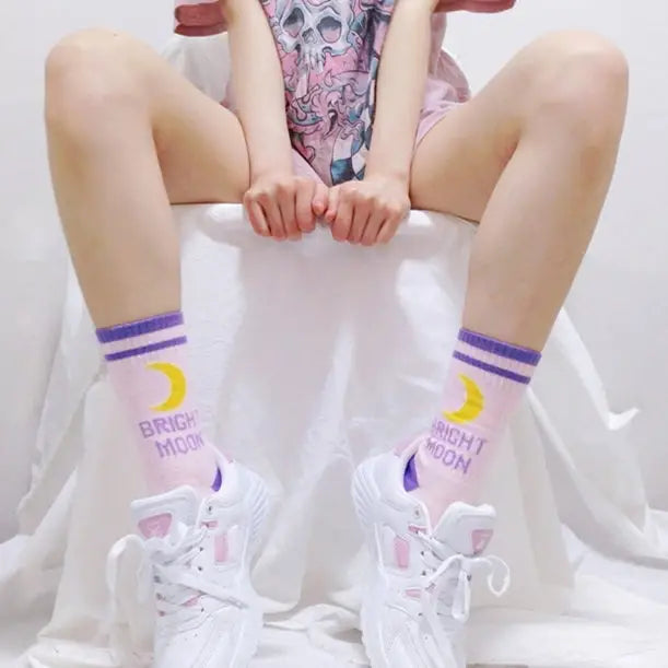 Cute Fairy Kei Moon Socks for Magical Girl Anime Aesthetic - Socks