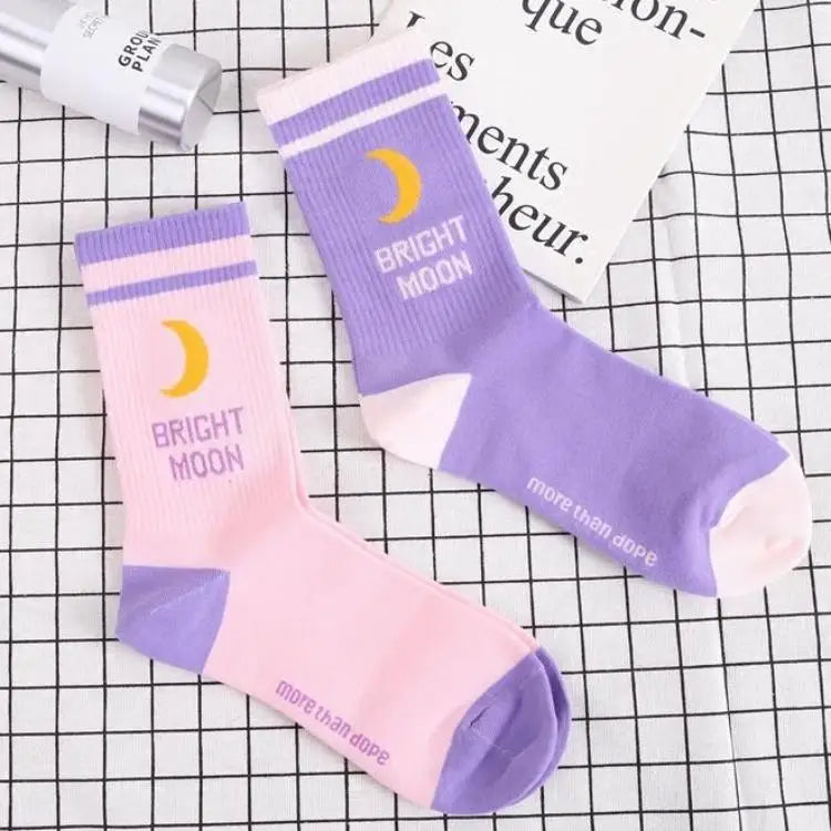 Cute Fairy Kei Moon Socks for Magical Girl Anime Aesthetic - Socks