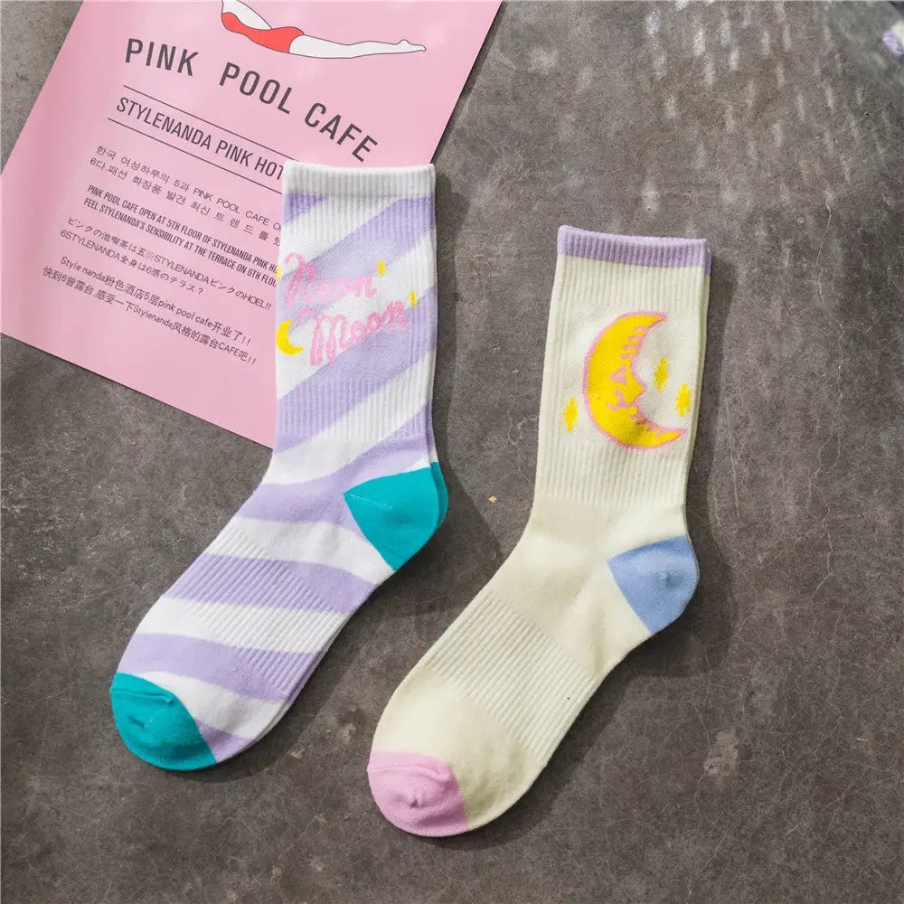 Cute Fairy Kei Moon Socks for Magical Girl Anime Aesthetic - Cosparty