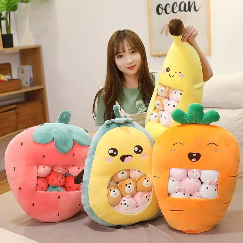 Cute Fruit and Animal Plush Bags for Stuffed Animals - stuffed animal