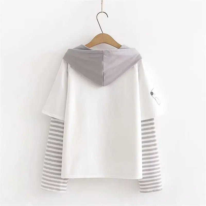 Cute Grey Baby Hoodie with Striped Layered Sleeves - Cosparty