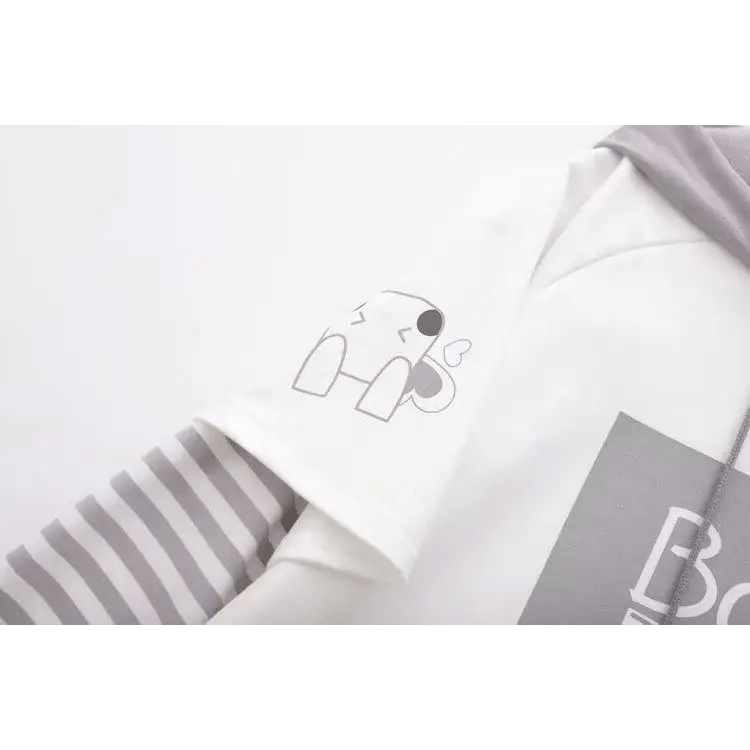 Cute Grey Baby Hoodie with Striped Layered Sleeves - Cosparty