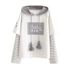 Cute Grey Baby Hoodie with Striped Layered Sleeves - sweater