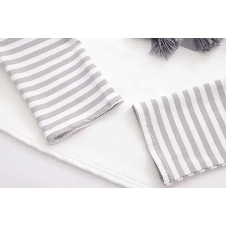 Cute Grey Baby Hoodie with Striped Layered Sleeves - Cosparty