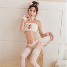 Cute Neko Cat Inspired Lingerie Set with Bikini Bottoms and Accessories - White - underwear