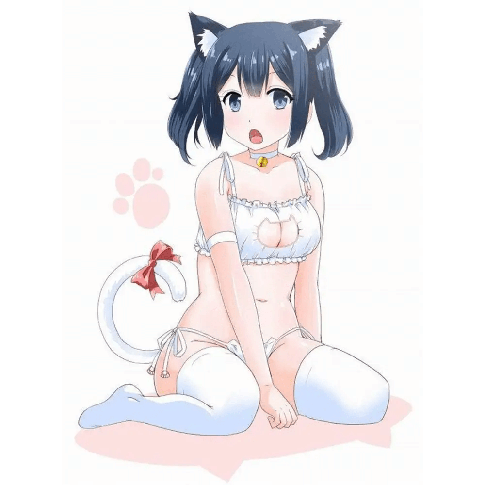Cute Neko Cat Inspired Lingerie Set with Bikini Bottoms and Accessories - Cosparty