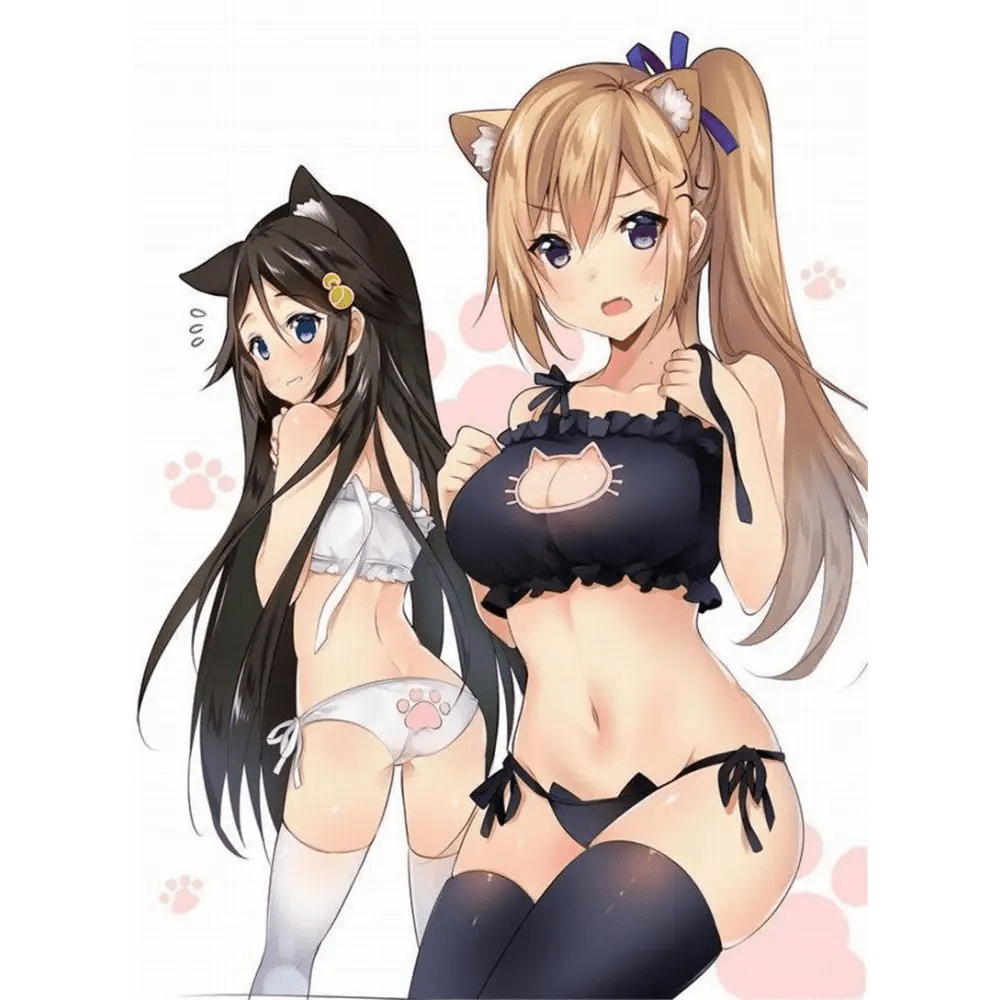 Cute Neko Cat Inspired Lingerie Set with Bikini Bottoms and Accessories - Cosparty