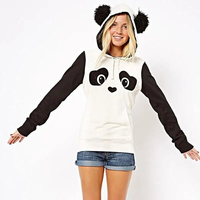 Cute Panda Bear Inspired Hoodie with Fuzzy Ears and Warm Sleeves - Cosparty