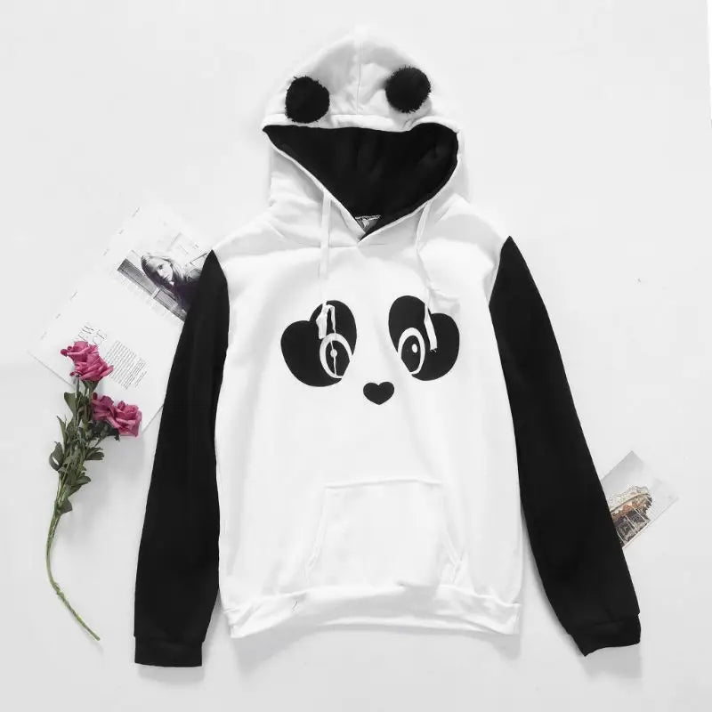 Cute Panda Bear Inspired Hoodie with Fuzzy Ears and Warm Sleeves - hoodie