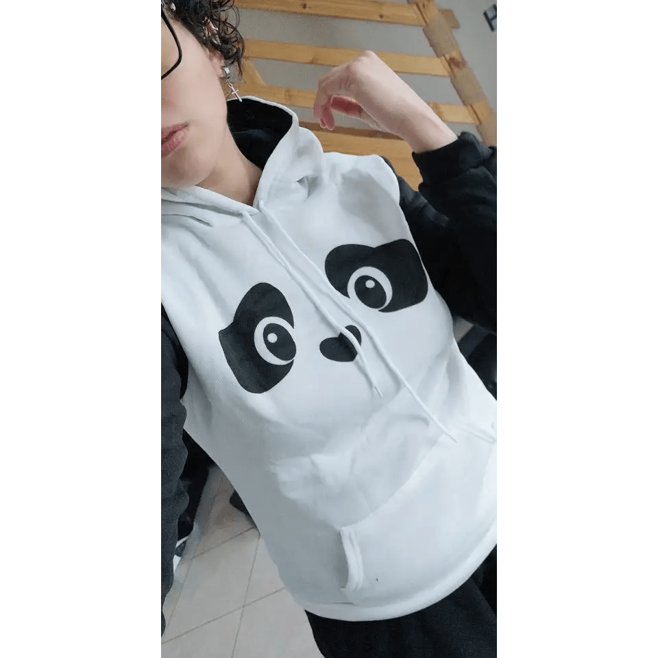 Cute Panda Bear Inspired Hoodie with Fuzzy Ears and Warm Sleeves - Cosparty