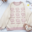 Cute Pig Crewneck Sweater with Hand Embroidery - Cosparty