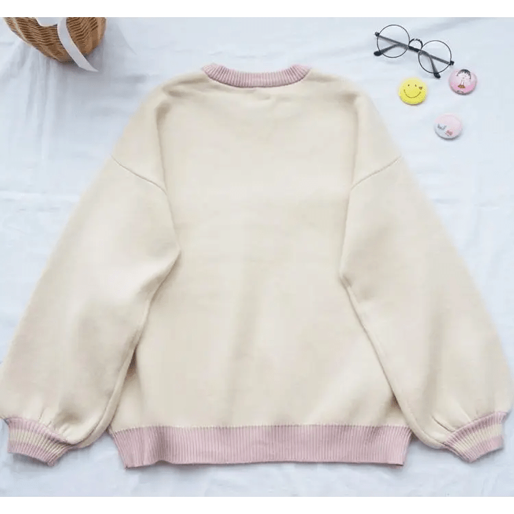 Cute Pig Crewneck Sweater with Hand Embroidery - Cosparty