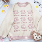 Cute Pig Crewneck Sweater with Hand Embroidery - Cosparty