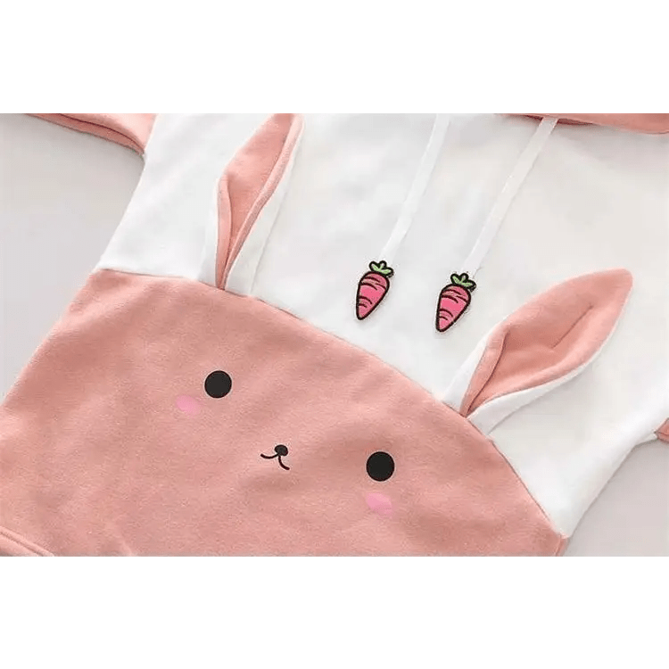 Cute Pink and White Baby Bun Hoodie with Bunny Ears - Cosparty