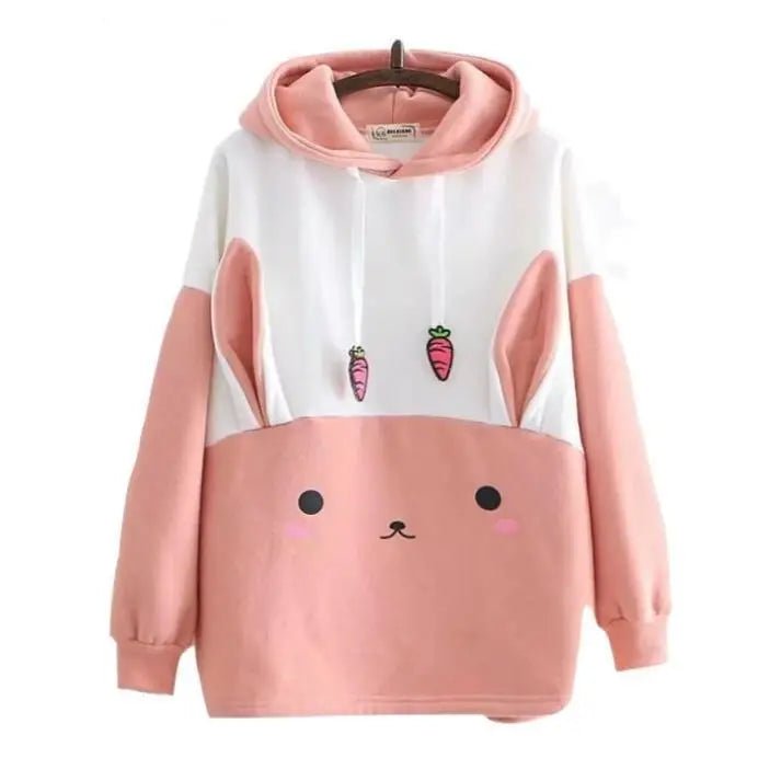 Cute Pink and White Baby Bun Hoodie with Bunny Ears - Cosparty