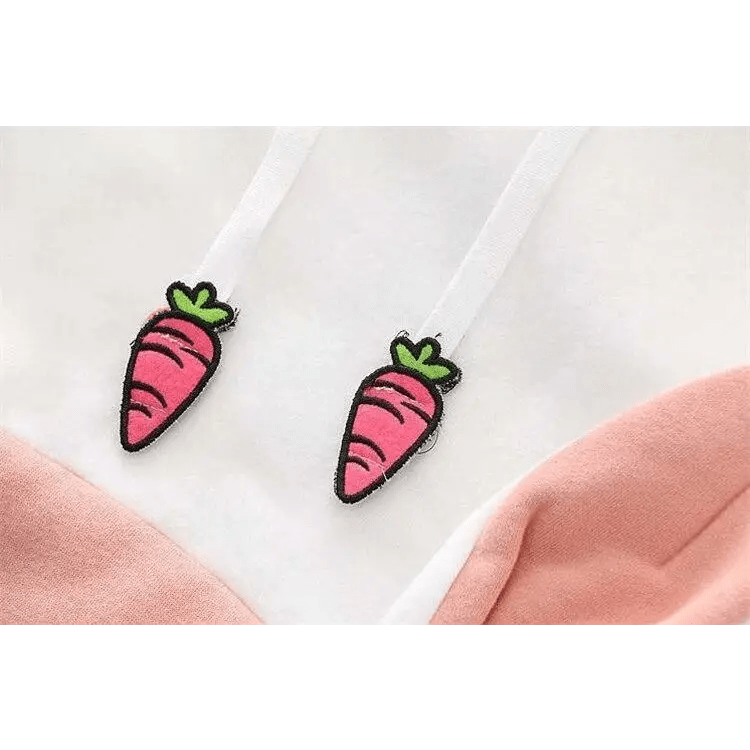 Cute Pink and White Baby Bun Hoodie with Bunny Ears - Cosparty