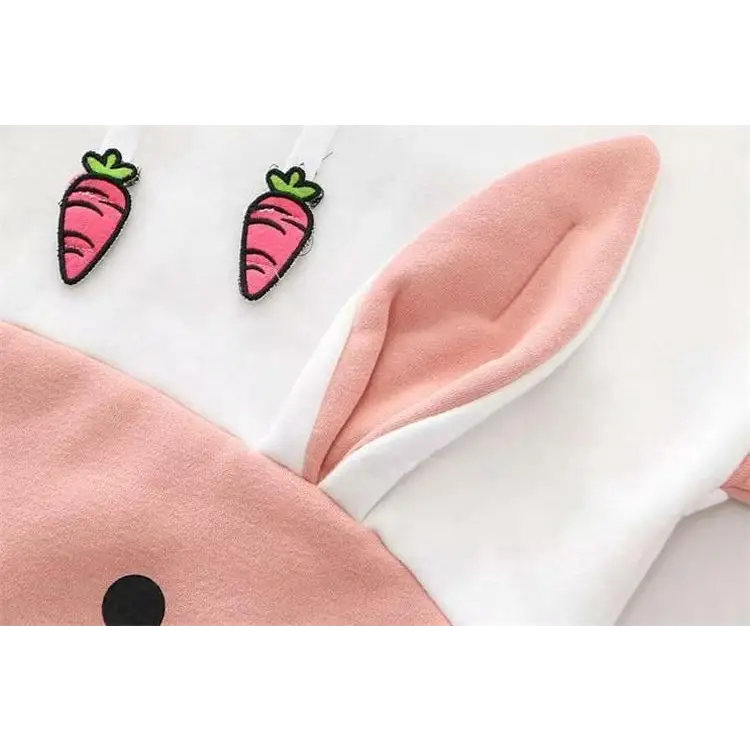 Cute Pink and White Baby Bun Hoodie with Bunny Ears - sweater