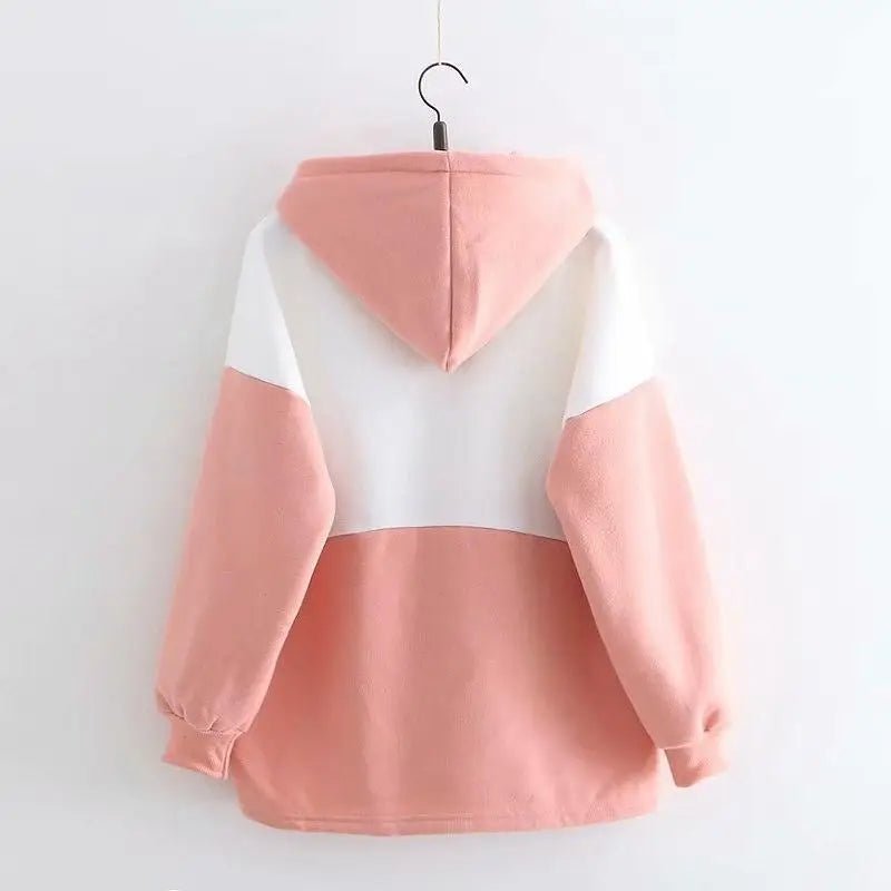 Cute Pink and White Baby Bun Hoodie with Bunny Ears - Cosparty