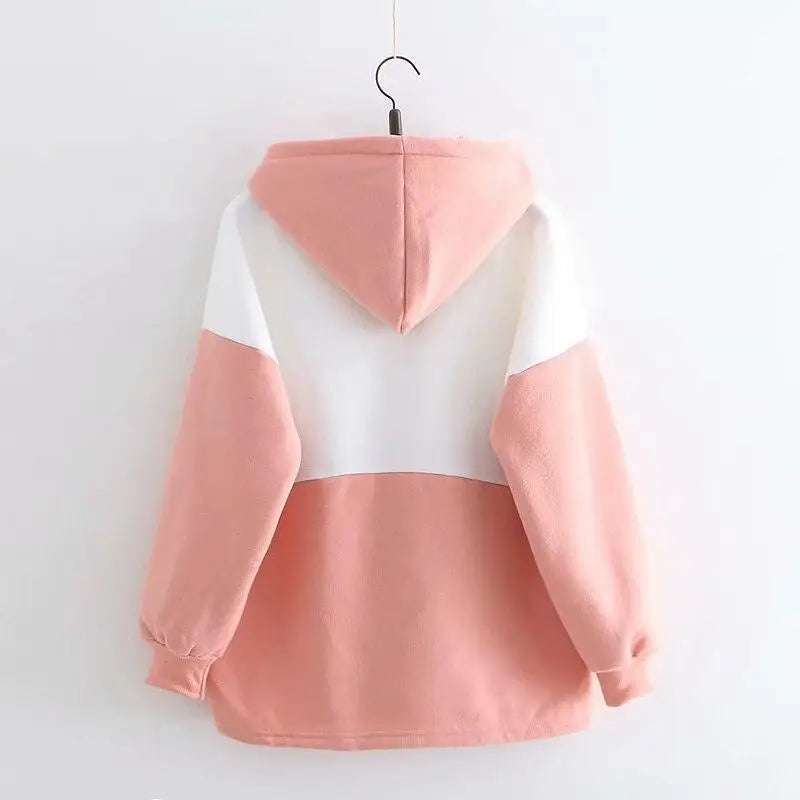 Cute Pink and White Baby Bun Hoodie with Bunny Ears - sweater