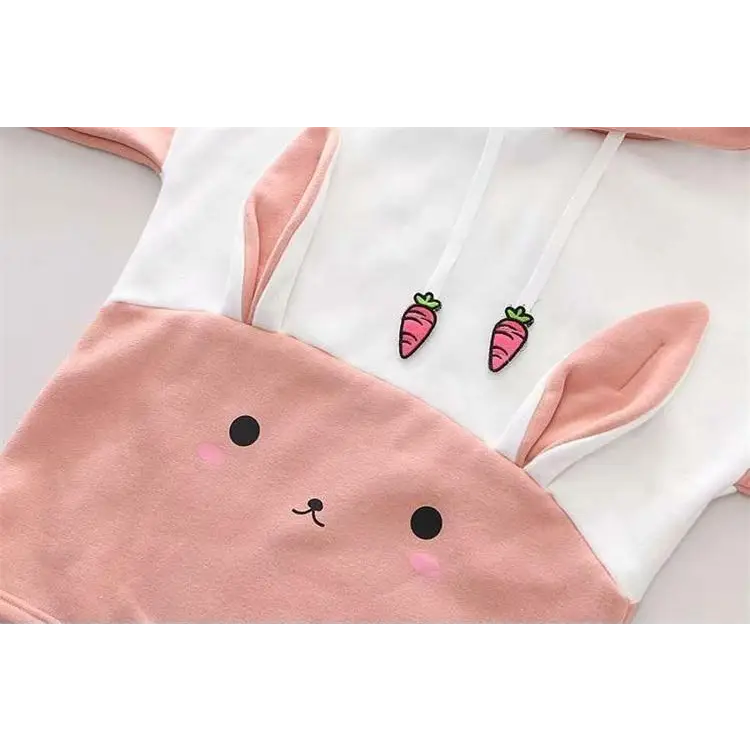 Cute Pink and White Baby Bun Hoodie with Bunny Ears - sweater