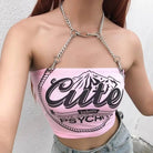 Cute & Psycho Chain Link Cropped Belly Shirt in Pink - Cosparty