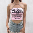 Cute & Psycho Chain Link Cropped Belly Shirt in Pink - Cosparty