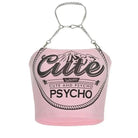 Cute & Psycho Chain Link Cropped Belly Shirt in Pink - shirt