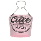 Cute & Psycho Chain Link Cropped Belly Shirt in Pink - Cosparty