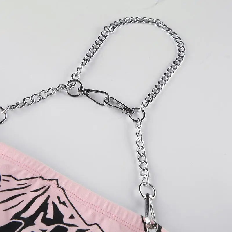 Cute & Psycho Chain Link Cropped Belly Shirt in Pink - shirt