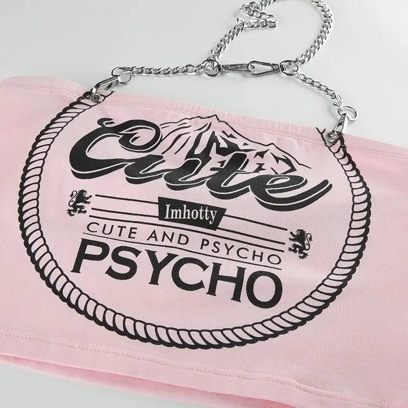 Cute & Psycho Chain Link Cropped Belly Shirt in Pink - Cosparty
