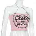 Cute & Psycho Chain Link Cropped Belly Shirt in Pink - shirt