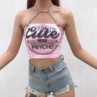 Cute & Psycho Chain Link Cropped Belly Shirt in Pink - shirt