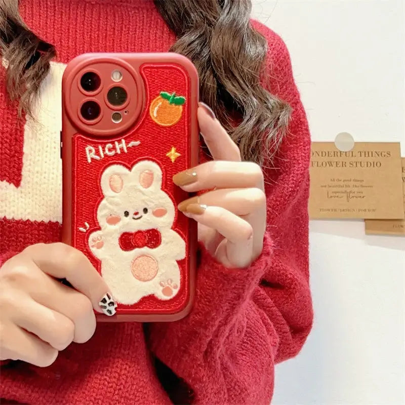 Cute Red Fuzzy Bunny Inspired iPhone Case for Kawaii Lovers - phone case