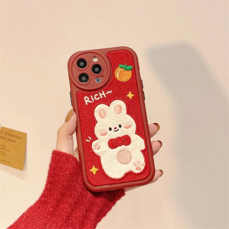 Cute Red Fuzzy Bunny Inspired iPhone Case for Kawaii Lovers - Cosparty