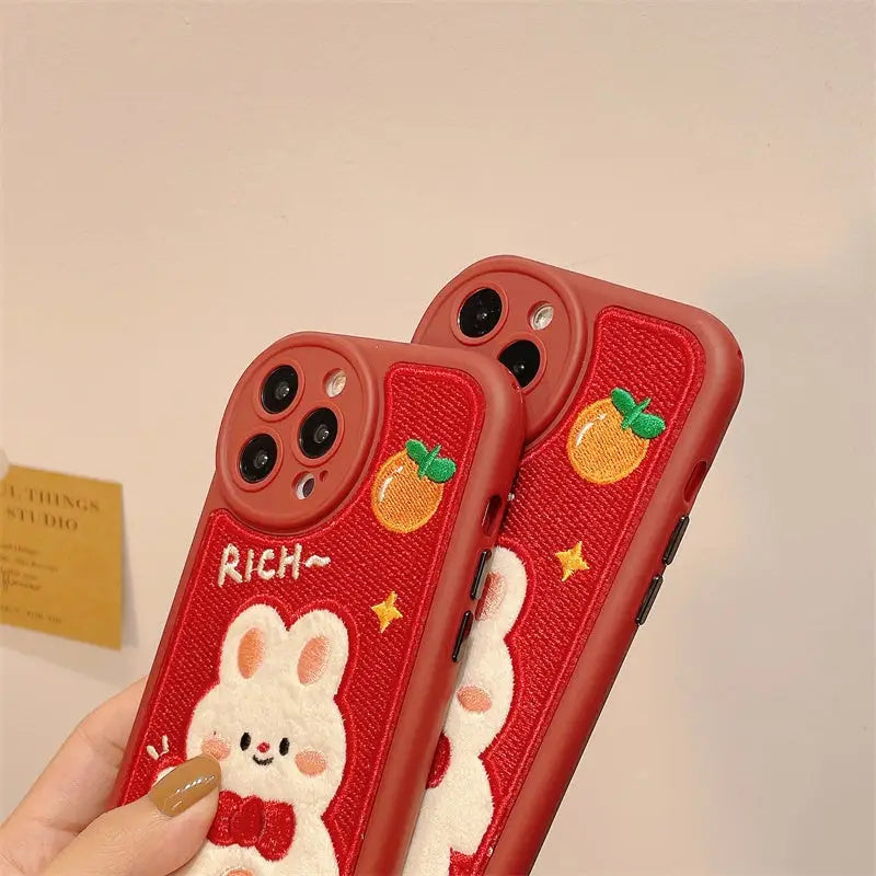 Cute Red Fuzzy Bunny Inspired iPhone Case for Kawaii Lovers - phone case