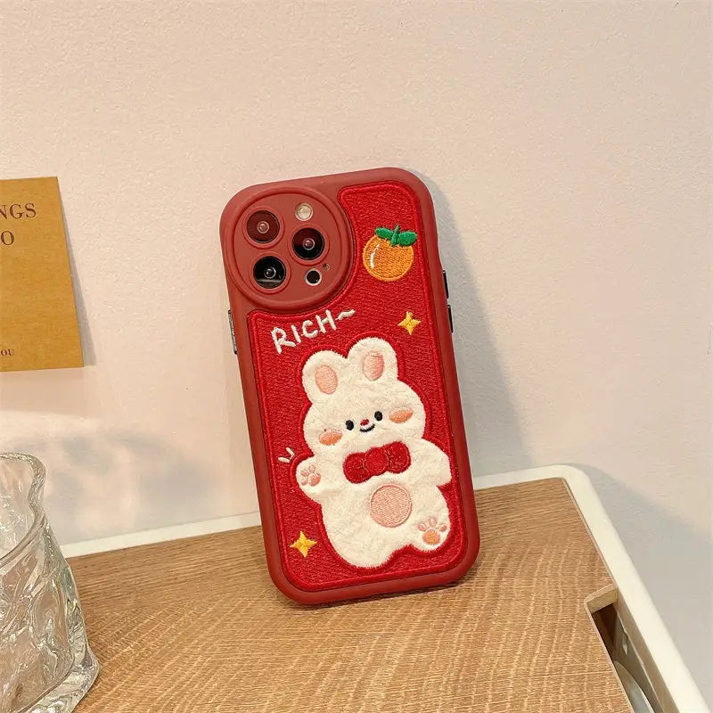 Cute Red Fuzzy Bunny Inspired iPhone Case for Kawaii Lovers - phone case