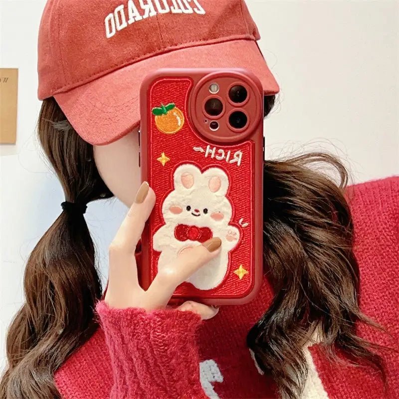 Cute Red Fuzzy Bunny Inspired iPhone Case for Kawaii Lovers - Cosparty