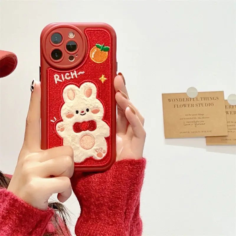 Cute Red Fuzzy Bunny Inspired iPhone Case for Kawaii Lovers - Cosparty