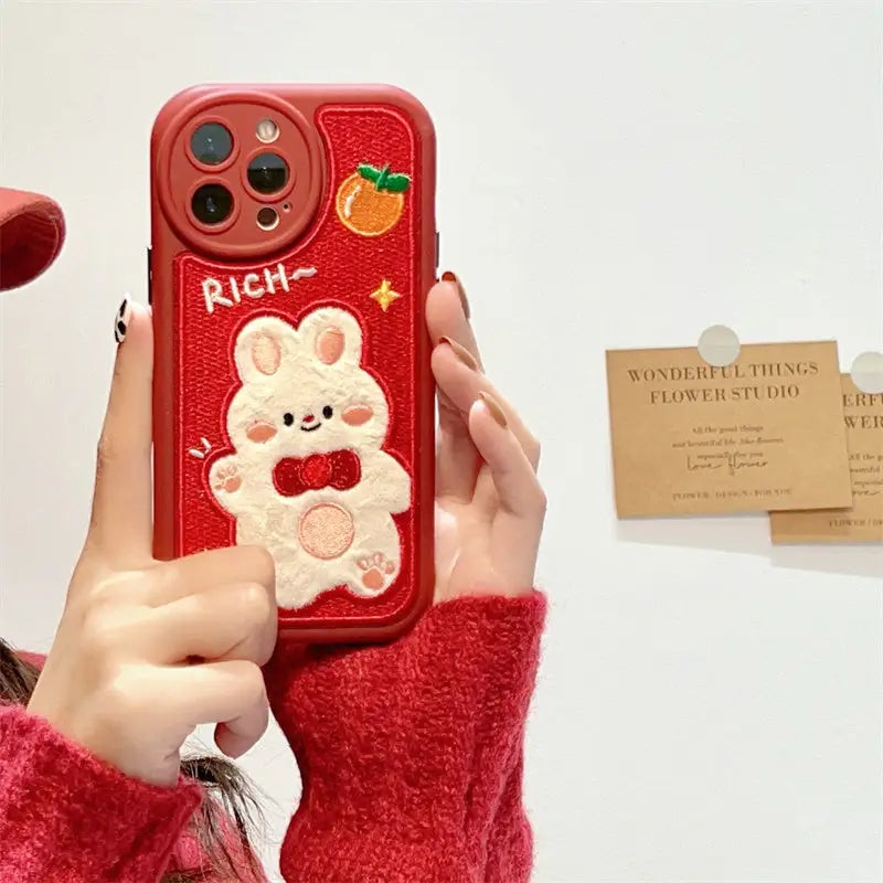 Cute Red Fuzzy Bunny Inspired iPhone Case for Kawaii Lovers - phone case