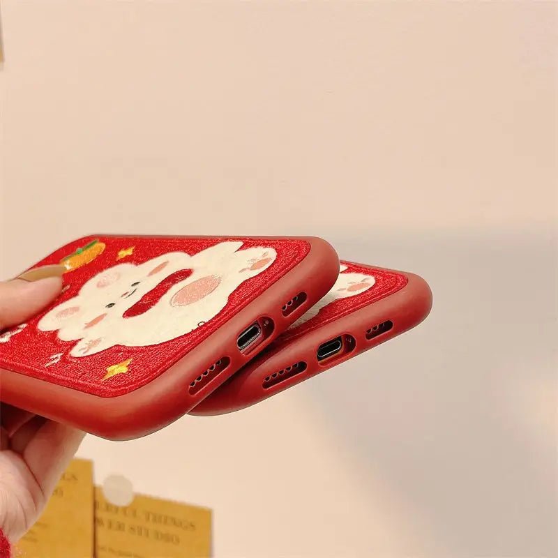Cute Red Fuzzy Bunny Inspired iPhone Case for Kawaii Lovers - Cosparty