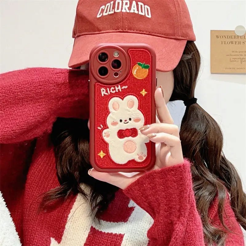 Cute Red Fuzzy Bunny Inspired iPhone Case for Kawaii Lovers - Cosparty