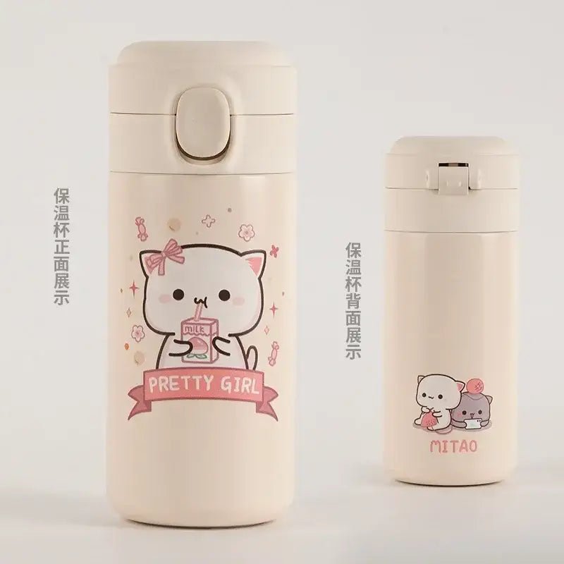 Cute Stainless Teel Dudu & Bubu Bottles in Peach and Goma 360ml - Cosparty