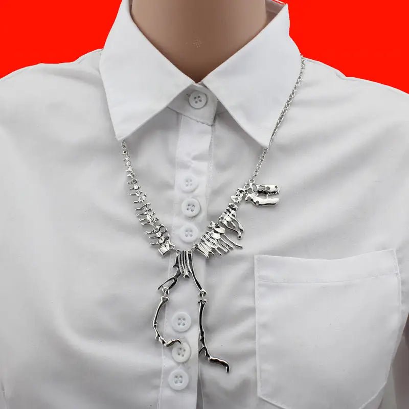 Cute T - Rex Bone Necklace in Black, Gold, or Silver Plated Hardware - Cosparty