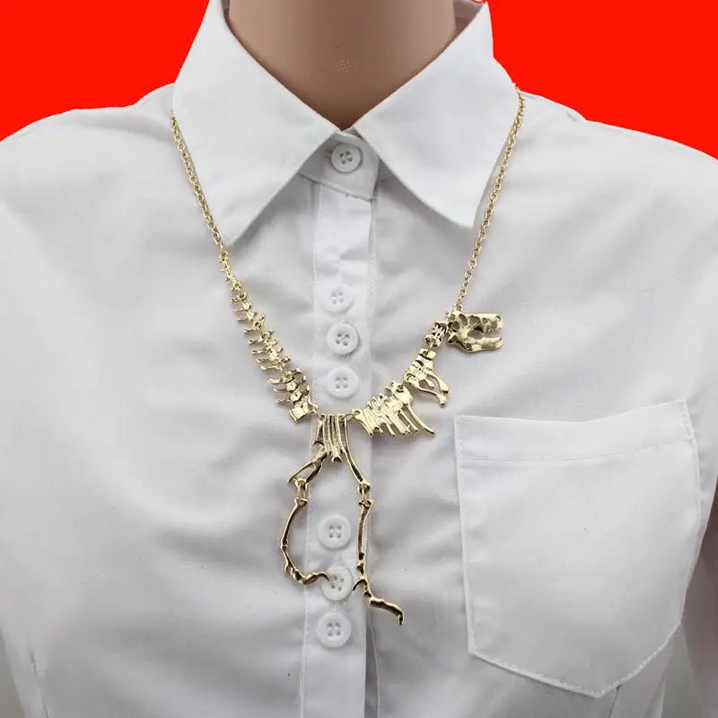 Cute T - Rex Bone Necklace in Black, Gold, or Silver Plated Hardware - Cosparty