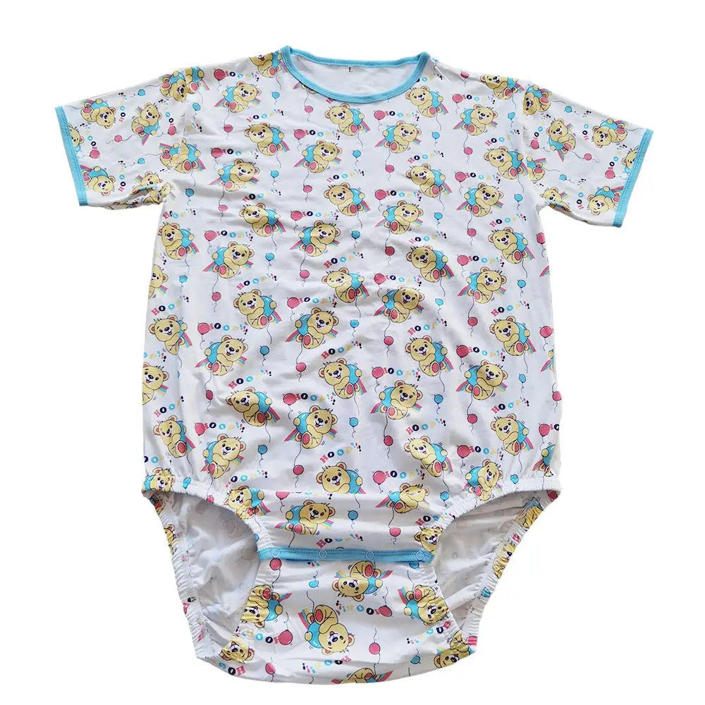 Cute Teddy Bear Adult Onesie with Baby Blue Trim - onesie